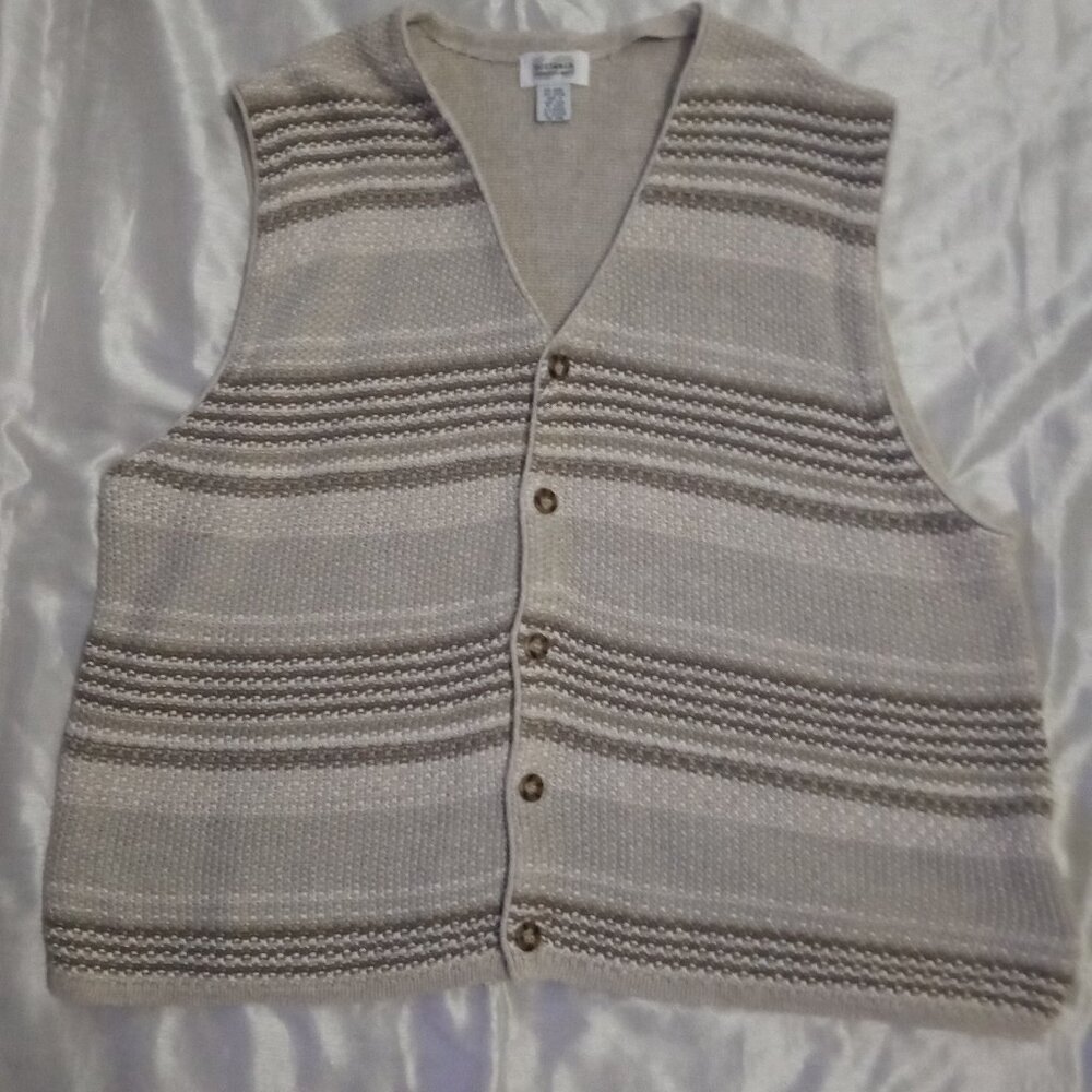 Sostanza men's sweater vest sizeXL brown/tan ramie/cotton fisherman work wear